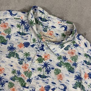 Tommy Bahama Shirt Men XL Blue Linen Party Breezer Short Sleeve Tropical Vacay